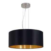 Pendul Eglo MASERLO, dulie E27, nu contine becul, IP20, baza din otel nichel satinat, abajur textil negru-auriu | Eglo-31605