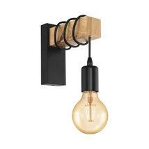 Aplica de perete Eglo TOWNSHEND, dulie E27-LED, nu contine becul, IP20, baza din otel-lemn negru-maro | Eglo-32917