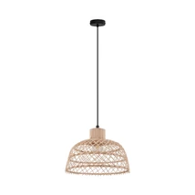 Pendul Eglo AUSNBY, dulie E27, nu contine becul, IP20, baza din otel negru, abajur lemn natur | Eglo-43285