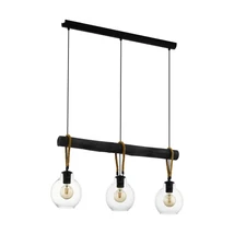 Pendul Eglo RODING, dulie E27, nu contine becul, IP20, baza din otel-lemn negru-maro, abajur sticla transparent | Eglo-43618