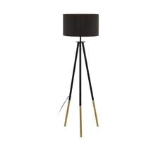 Lampadar Eglo BIDFORD, dulie E27, nu contine becul, IP20, baza din otel-lemn maro, abajur textil cappuccino-auriu | Eglo-49148