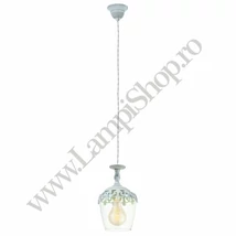 Pendul Eglo SUDBURY, dulie E27, nu contine becul, IP20, baza din otel alb patinat, abajur sticla transparent | Eglo-49221