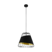 Pendul Eglo AUSTELL, dulie E27, nu contine becul, IP20, baza din otel negru, abajur otel-textil negru-auriu | Eglo-49446