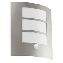 Aplica exterior cu senzor de miscare Eglo CITY, dulie E27, nu contine becul, IP44, baza din otel otel inoxabil, abajur plastic alb | Eglo-88142