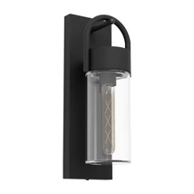 Aplica exterior Eglo CARRARO, dulie E27, nu contine becul, IP44, baza din otel negru, abajur sticla transparent | Eglo-900285