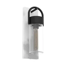 Aplica exterior Eglo CARRARO, dulie E27, nu contine becul, IP44, baza din otel negru-gri, abajur sticla transparent | Eglo-900286