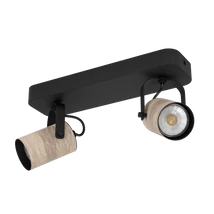 Spot Eglo CAYUCA, dulie GU10-LED, contine becul, IP20, baza din otel negru, abajur lemn maro | Eglo-900437