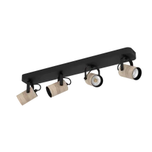 Spot Eglo CAYUCA, dulie GU10-LED, contine becul, IP20, baza din otel negru, abajur lemn maro | Eglo-900438