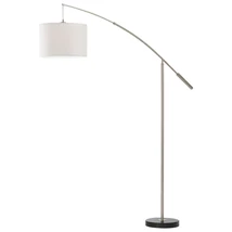 Lampadar Eglo NADINA, dulie E27, nu contine becul, IP20, baza din otel nichel satinat, abajur textil alb | Eglo-92206