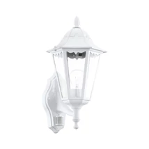 Aplica exterior cu senzor de miscare Eglo NAVEDO, dulie E27, nu contine becul, IP44, baza din aluminiu alb, abajur sticla transparent | Eglo-93447