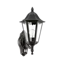 Aplica exterior cu senzor de miscare Eglo NAVEDO, dulie E27, nu contine becul, IP44, baza din aluminiu negru-argintiu, abajur sticla transparent | Eglo-93458