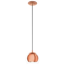 Pendul Eglo ROCAMAR, dulie E27, nu contine becul, IP20, baza din otel cupru, abajur sticla transparent | Eglo-94589