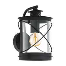 Aplica exterior Eglo HILBURN, dulie E27, nu contine becul, IP44, baza din otel zincat negru, abajur plastic transparent | Eglo-94843
