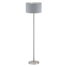 Lampadar Eglo MASERLO, dulie E27, nu contine becul, IP20, baza din otel nichel satinat, abajur textil gri-argintiu | Eglo-95173
