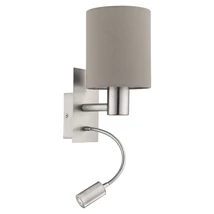 Aplica de perete Eglo PASTERI, dulie E27+LED, becul, IP20, baza din otel nichel satinat, abajur textil taupe | Eglo-96478
