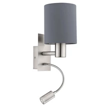 Aplica de perete Eglo PASTERI, dulie E27+LED, becul, IP20, baza din otel nichel satinat, abajur textil gri | Eglo-96479