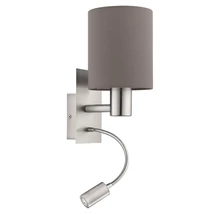 Aplica de perete Eglo PASTERI, dulie E27+LED, becul, IP20, baza din otel nichel satinat, abajur textil antracit-maro | Eglo-96481