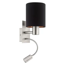 Aplica de perete Eglo PASTERI, dulie E27+LED, becul, IP20, baza din otel nichel satinat, abajur textil negru-cupru | Eglo-96483