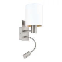 Aplica de perete Eglo PASTERI, dulie E27+LED, becul, IP20, baza din otel nichel satinat, abajur textil alb-cupru | Eglo-96484