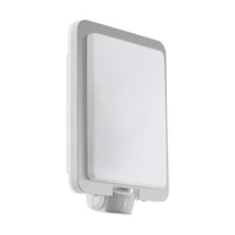 Aplica exterior cu senzor de miscare Eglo MUSSOTTO, dulie E27, nu contine becul, IP44, baza din otel-plastic alb-otel inoxabil, abajur plastic alb | Eglo-97218