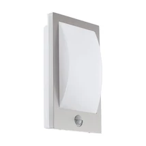 Aplica exterior cu senzor de miscare Eglo VERRES, dulie E27-LED, nu contine becul, IP44, baza din otel-plastic alb-otel inoxabil, abajur plastic alb | Eglo-97238