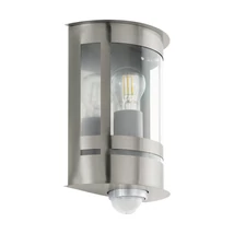 Aplica exterior cu senzor de miscare Eglo TRIBANO, dulie E27, nu contine becul, IP44, baza din otel zincat otel inoxabil, abajur plastic transparent | Eglo-97284