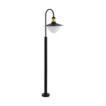 Stalp exterior Eglo SIRMIONE, dulie E27, nu contine becul, IP44, baza din otel zincat negru-auriu, abajur sticla opal mat alb | Eglo-97287