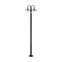 Stalp exterior Eglo SIRMIONE, dulie E27, nu contine becul, IP44, baza din otel zincat negru-auriu, abajur sticla opal mat alb | Eglo-97288