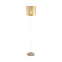 Lampadar Eglo VISERBELLA, dulie E27, nu contine becul, IP20, baza din otel sampanie, abajur textil auriu | Eglo-97647