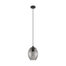 Pendul Eglo CADAQUES, dulie E27, nu contine becul, IP20, baza din otel negru, abajur sticla fumuriu transparent negricios | Eglo-98582