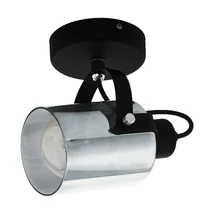Spot Eglo BERREGAS, dulie E27, nu contine becul, IP20, baza din otel negru-crom, abajur sticla transparent negricios | Eglo-99052