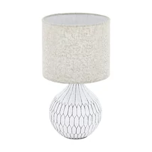 Veioza Eglo BELLARIVA 3, dulie E27, nu contine becul, IP20, baza din ceramic alb, abajur textil maro deschis | Eglo-99332