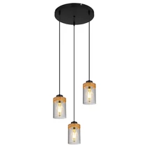 Pendul Globo FINCA metal negru mat sticla fumuriu E27 3x 40W (nu contine) IP20 - 15557-3H