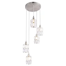 Pendul Globo WOLLI metal nichel mat sticla cristal E14 5x 40W (nu contine) IP20 - 15760-5