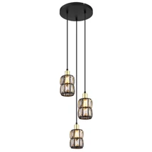 Pendul Globo WOLLI metal negru mat sticla cristal fumuriu E14 3x 40W (nu contine) IP20 - 15761-3B