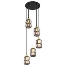 Pendul Globo WOLLI metal negru mat sticla cristal fumuriu E14 5x 40W (nu contine) IP20 - 15761-5B