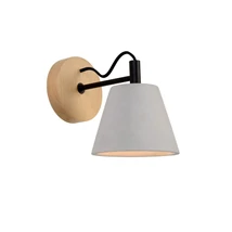 Aplica de perete Lucide POSSIO stil scandinav beton taupe lemn forma rotund E14 IP20 - 03213/01/41