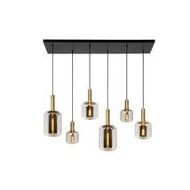 Pendul Lucide JOANET stil modern sticla gri fumuriu auriu mat-alama forma dreptunghi E27 IP20 - 45494/06/65