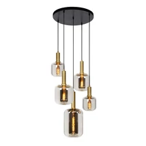 Pendul Lucide JOANET stil modern sticla gri fumuriu auriu mat-alama forma rotund E27 IP20 - 45494/15/65