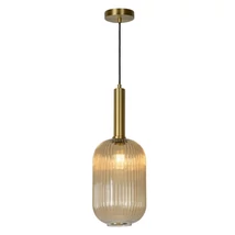 Pendul Lucide MALOTO stil retro sticla chihlimbar auriu mat-alama forma cilindric E27 IP20 - 45386/20/62