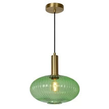 Pendul Lucide MALOTO stil retro sticla verde auriu mat-alama forma glob E27 IP20 - 45386/30/33