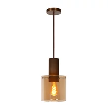 Pendul Lucide TOLEDO stil Vintage sticla chihlimbar cuper forma cilindric E27 IP20 - 74405/01/62