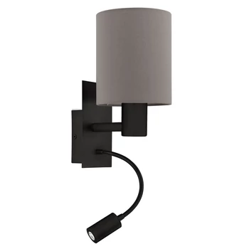 Aplica de perete Eglo PASTERI metal, textil, negru, maro, E27+LED, 3000K, 3.8W, 320lm - 900701