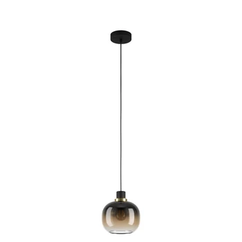 Pendul Eglo OILELLA, dulie E27, nu contine becul, IP20, baza din otel negru-alama, abajur sticla transparent negru maroniu | Eglo-99614