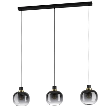 Pendul Eglo OILELLA, dulie E27, nu contine becul, IP20, baza din otel negru-alama, abajur sticla transparent negru cernusiu | Eglo-99617
