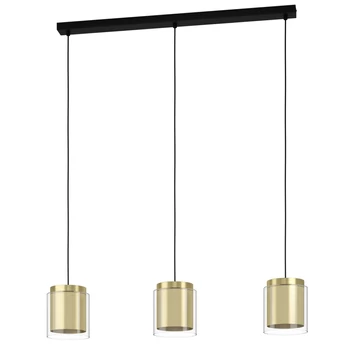 Pendul Eglo LAGUNITAS, dulie E27, nu contine becul, IP20, baza din otel negru-alama-auriu, abajur sticla transparent | Eglo-99654