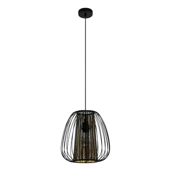 Pendul Eglo CURASAO, dulie E27, nu contine becul, IP20, baza din otel negru, abajur otel-textil negru-auriu | Eglo-99661