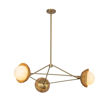 Pendul Elstead metal, rattan, sticla, auriu, opal, E14 - ELS-ALM-PERTH3-GD