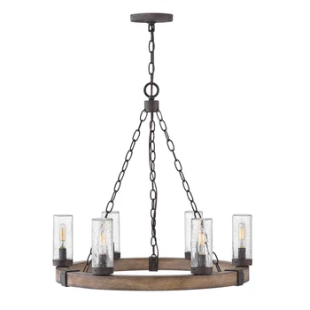 Candelabru Elstead metal, lemn, sticla, ruginiu, transparent, E14 - ELS-HK-SAWYER6-SQ