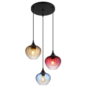Pendul Globo SANDER metal, sticla, negru, albastru, rosu, chihlimbar, E27 - 15748-3HR